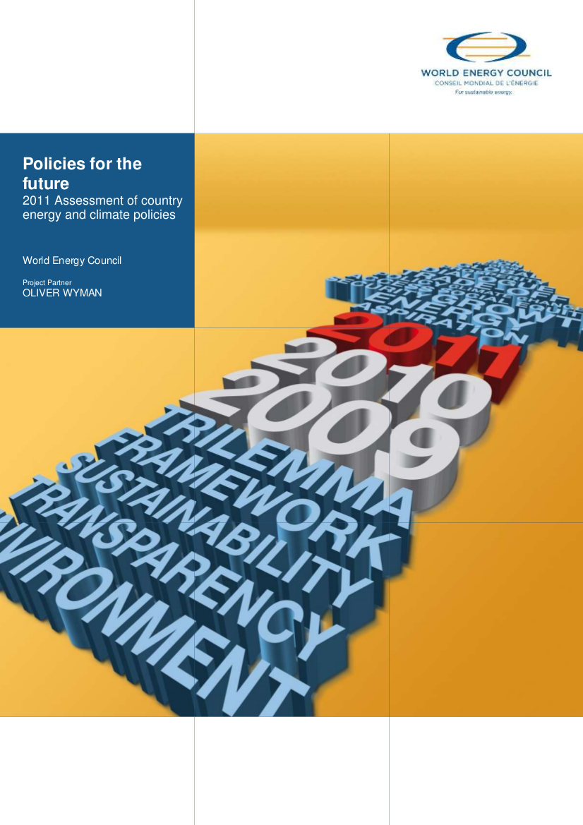 World Energy Trilemma 2011 Policies For The Future Assessment Of Country Energy And Climate Policy World Energy Council